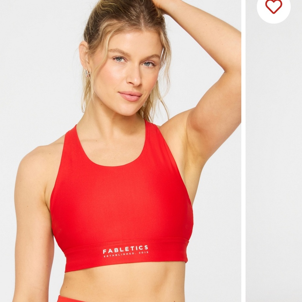 Fabletics Vibrant Red Sports Bra No-Bounce High Impact Sports Bra